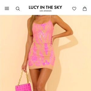 Lucy in the Sky hot pink bodycon sequin dress XS New